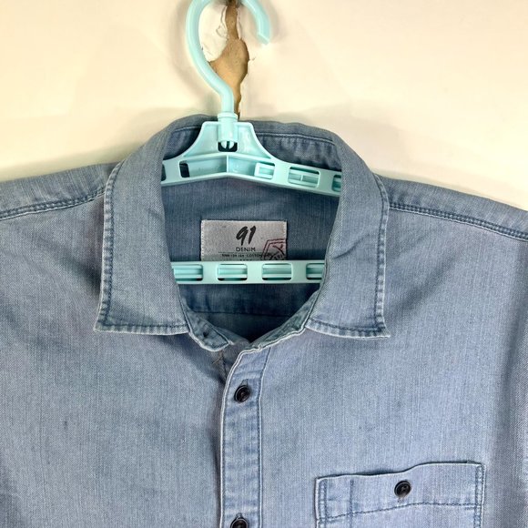 91 Denim Button Down Australian Shirt Mens Size M Blue Cotton Long Sleeve - Picture 3 of 8